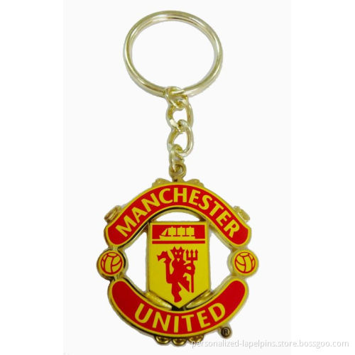 Manchester Fc Metal Key Rings / Zinc Alloy Metal Keychain, Silkscreen Printing Gold Finish